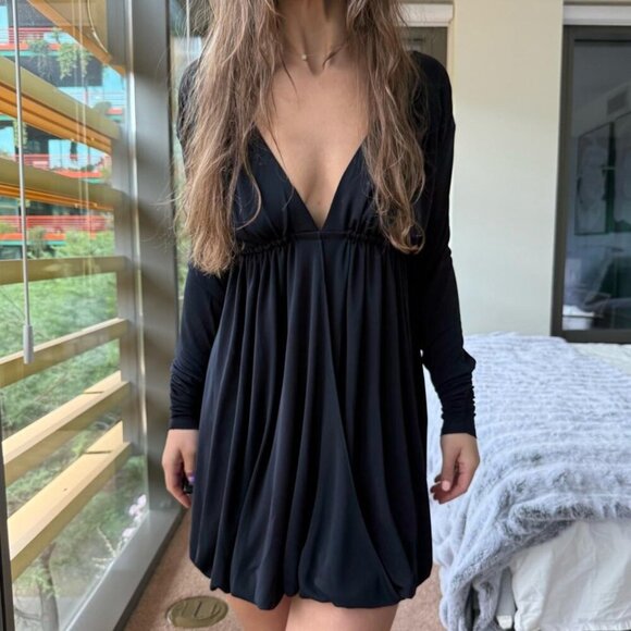 Cinq A Sept Navy Long Sleeve Plunge Dress - Picture 1 of 4